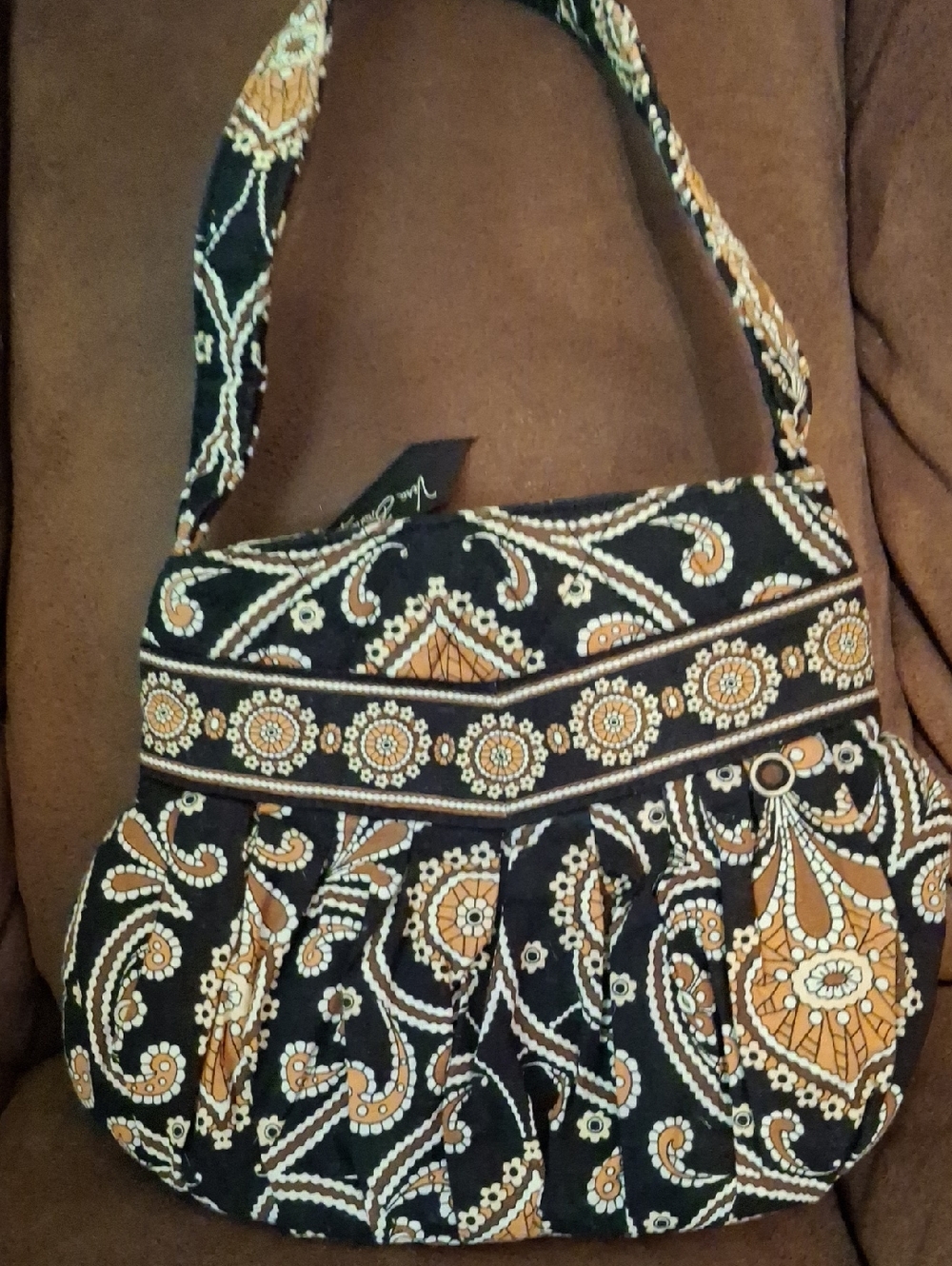 Vera Bradley Black and Tan Paisley Quilted Shoulder Bag